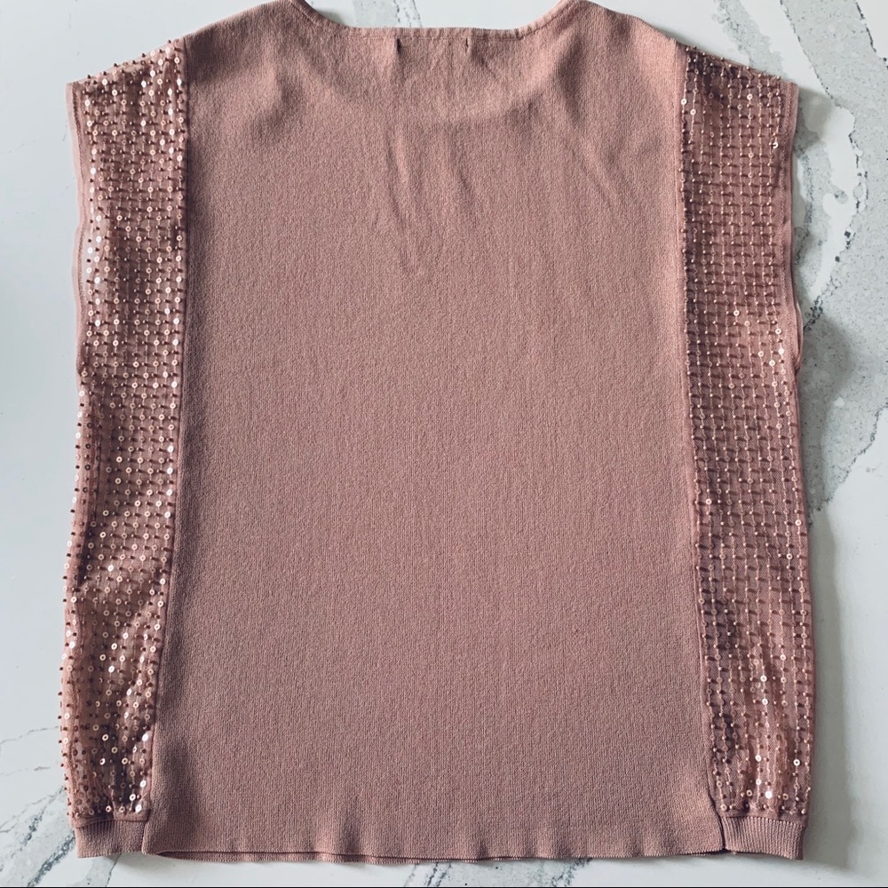 Zara Sequin Sheer Sides Knit Top Mauve M - Picture 6 of 8